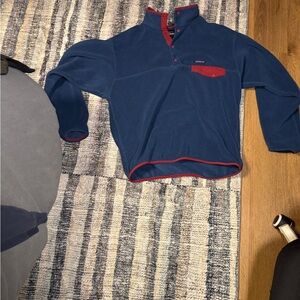 Patagonia Men's Navy Zip-Up Sweater with Red Trim